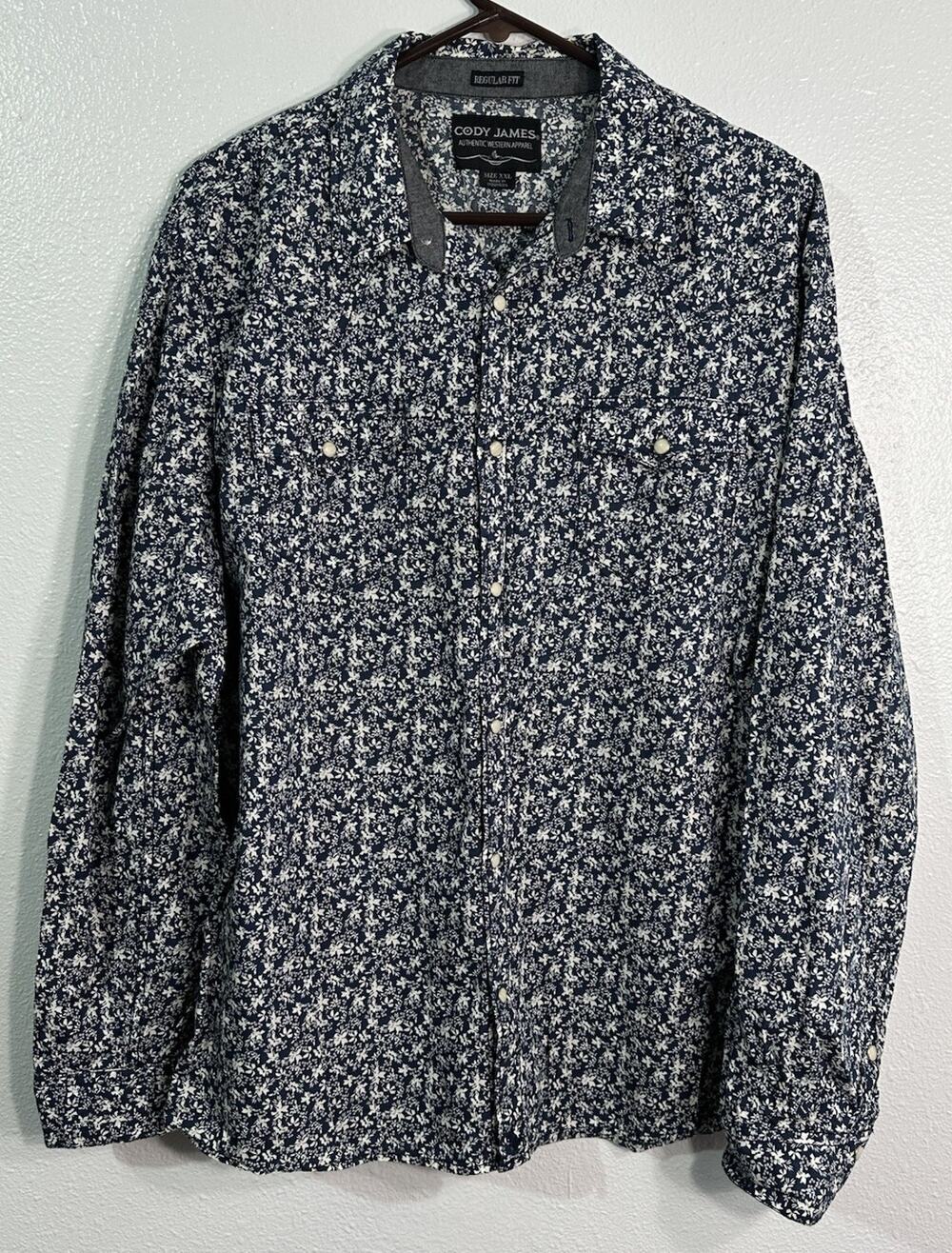 Cody James Men’s XXL Western Shirt Blue Floral Pearl Snap Long Sleeve Cowboy